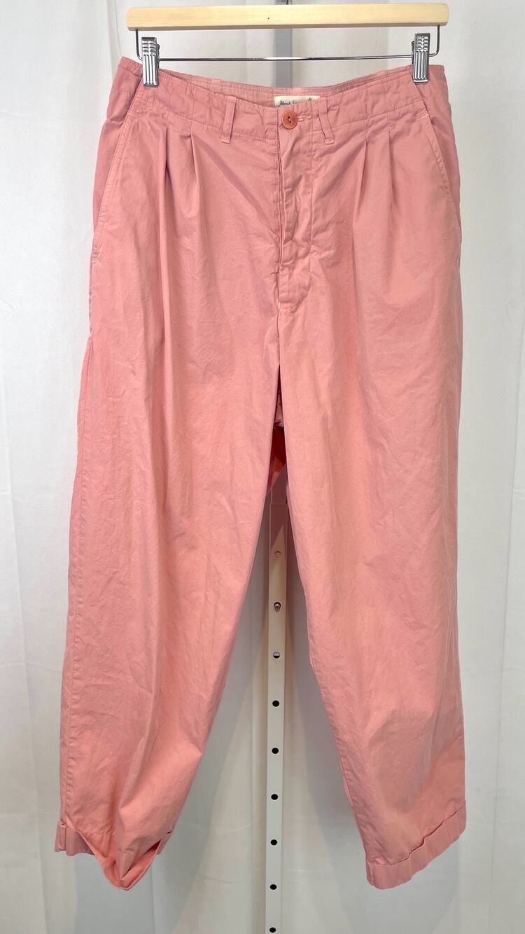 MERZ B SCHWANEN Good Basics Pleated Button Fly Pants Organic Cotton Pink 4 S